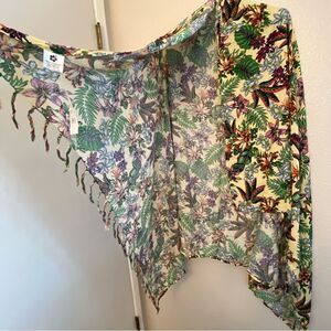 Green Hibiscus Tropical flower SARONG Wrap Skirt swimsuit cover up OS NEW